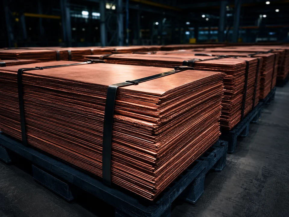 Bundled copper cathode sheets ready for commercial supply