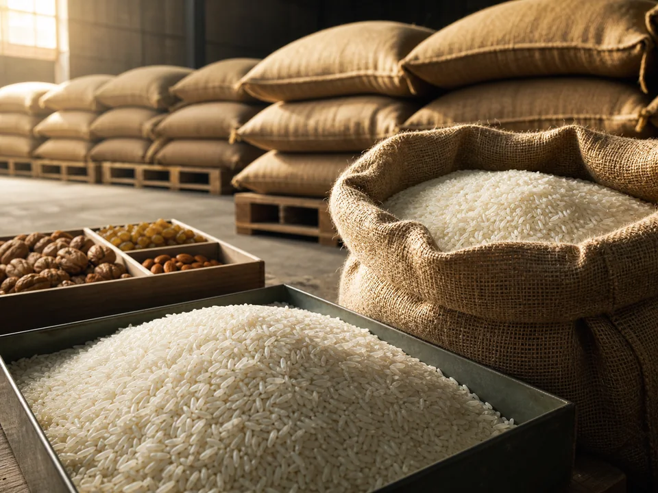 Rice and agricultural commodities prepared for bulk supply