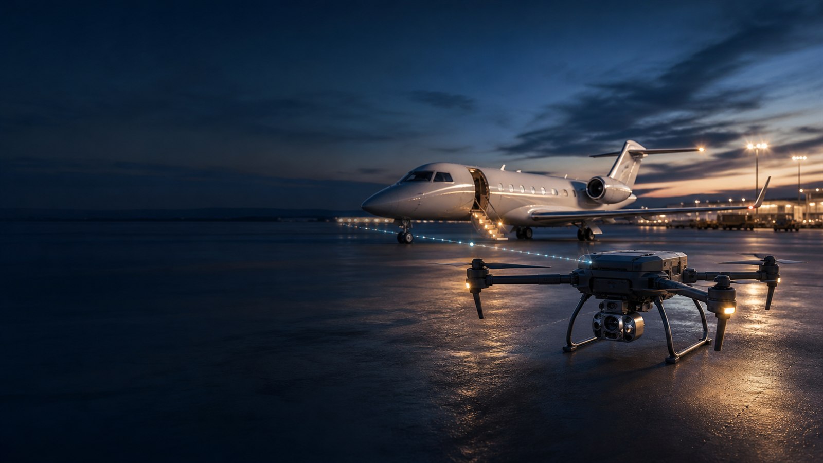 Commercial aircraft and professional UAV prepared for connected air operations